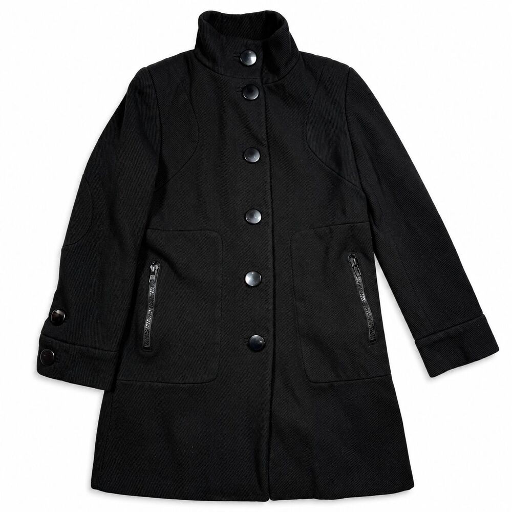 Marvin Richards Women Small Wool Blend Coat Black Vintage Retro Mid Length Warm
